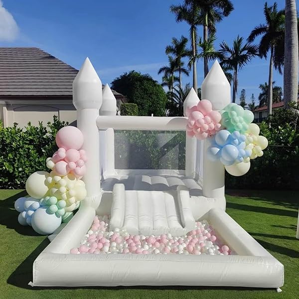 INFLATABLE WHITE BOUNCE HOUSE FOR KIDS WITH UL...
