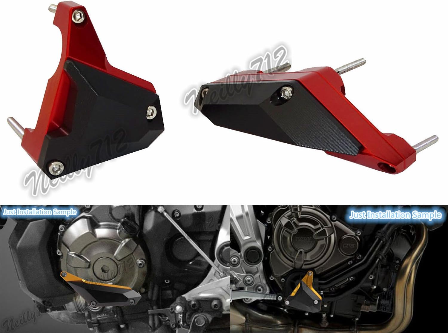 waase MT-07 FZ-07 Motorcycle Left & Right Engine Case Cover Crash Pad Frame Slider Protect For YAMAHA MT07 FZ07 2014 2015 2016 2017 (Red)