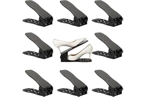 Shoe Slots Organizer, 4-Level Adjustable Double Layer Stack Shoe Rack, Space-Saving Storage Rack Holder(Black, 8Pack)