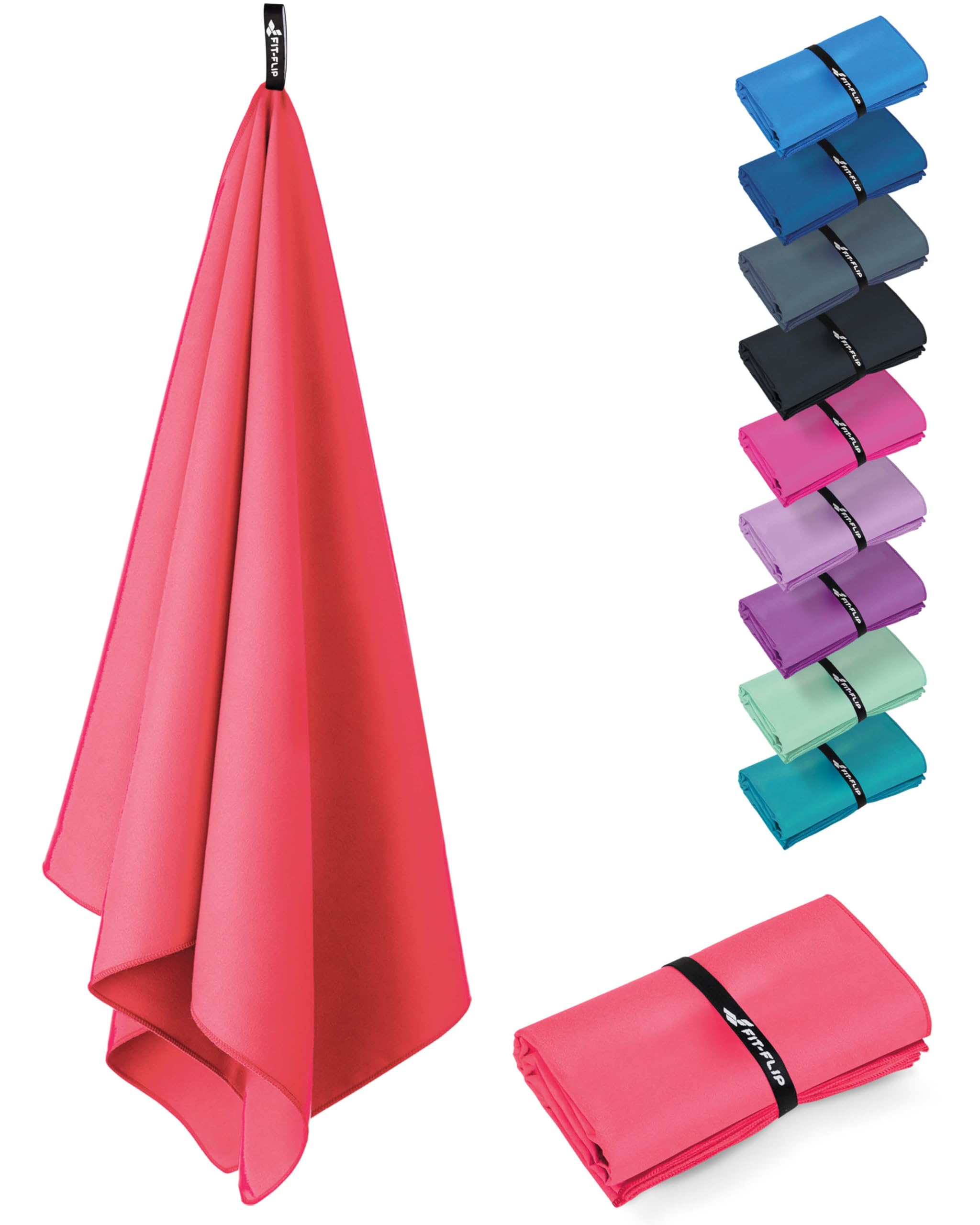 Fit-Flip Swimming towel – quick dry microfibre beach towel - ultra absorbent thin microfiber towels for travel, beach & gym - lightweight swim essentials (160x80cm, Sunkist Coral)