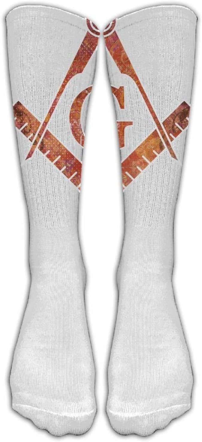 HUANLESONG Freemason Graffiti White Women Graduated Compression Knee High Socks Fun Cool Casual Dress Socks for Men&Women