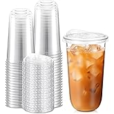 Ziliny 50 Sets Clear Plastic Cups with Strawless Sip Lids, Thickened Clear Disposable Plastic PET Crystal Cups for Iced Coffee, Smoothie, Cold Beverage, Drink Shops and Party Catering (20 oz)