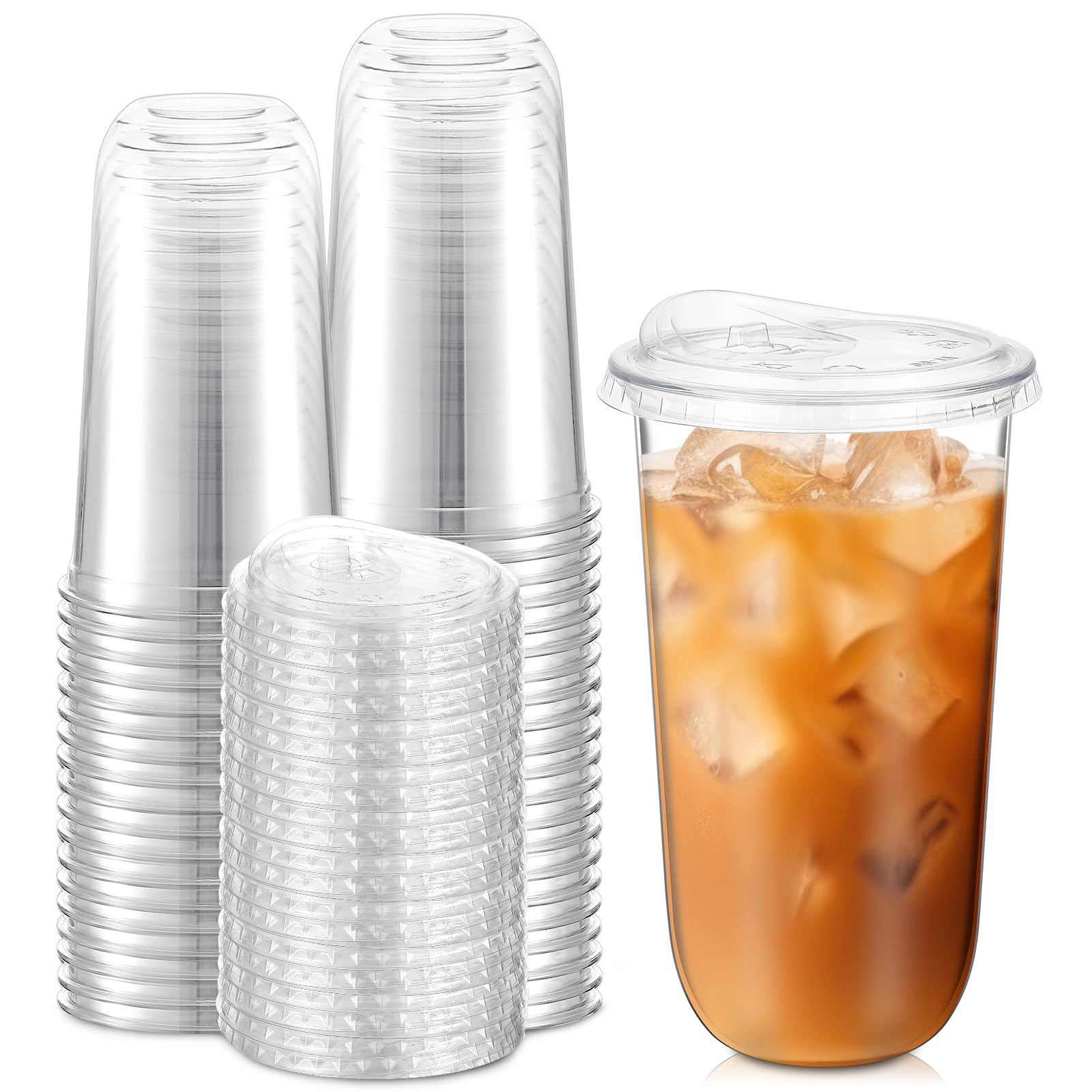 Photo 1 of Ziliny 50 Sets Clear Plastic Cups with Strawless Sip Lids, Thickened Clear Disposable Plastic PET Crystal Cups for Iced Coffee, Smoothie, Cold Beverage, Drink Shops and Party Catering (20 oz)