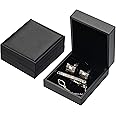 Giftop PU Leather Cufflink Tie Clip Box Cuff Links Storage Gift Box Jewelry Display Case (Black)