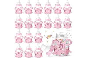 Nuenen 36 Pcs Baby Shower Mini Milk Bottle Plastic Bear Bottles for Baby Shower Candy Jar with Ribbon for Party Favor Gift(Pink,Stylish)