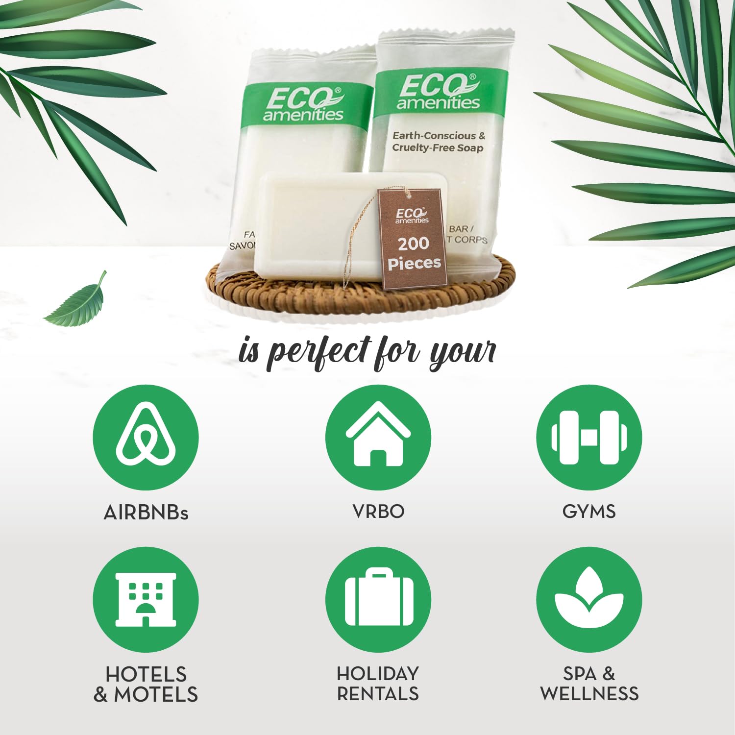 ECO amenities Bar Soap Bulk - 200 Pack, 0.5 oz Travel Size Soap Bars - Individually Wrapped For Hotels - Great for Vacation Rental and Airbnb Toiletries or Hygiene Kits Supplies