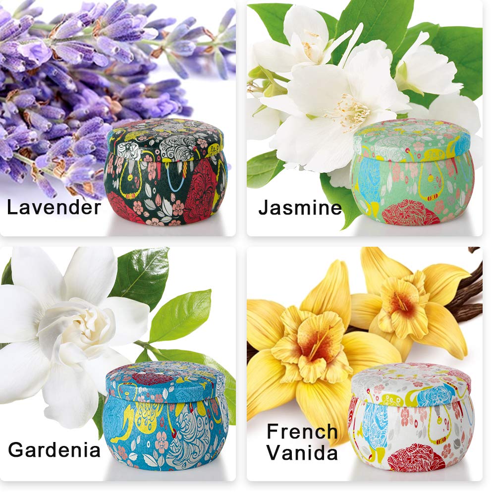 Candles Scented Candles Candle Gift Set 4 Iron Pots Natural Soy Wax Flowers Scent 120 Hours Burning Time Aromatherapy Candle for Relax Sweet Dream Clean Air and Yogaa (Gardenia Etc)