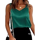 Plilima Womens Satin Tank Tops V Neck Camisole Tops for Women Dressy Casual Blouses Sleeveless Silk Shirts