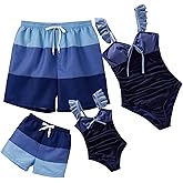 IFFEI Family Matching Swimsuits Mommy and Me One Piece Colorblock Bathing Suit Swimwewar