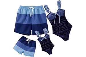 IFFEI Mommy and Me Family Matching Swimsuits One Piece Colorblock Mens Swim Trunks Boys Bathing Suit
