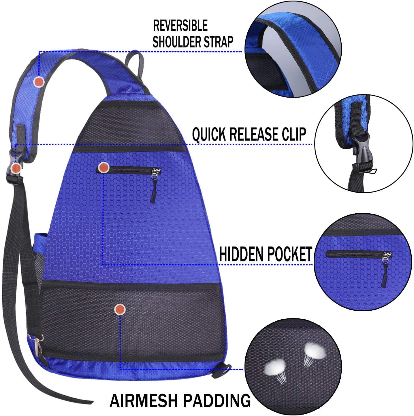 LLYWCM Sling Bag | Pickleball Bag - Reversible Crossbody Sling Backpack for Pickleball Paddles, Tennis, Pickleball Racket and Travel for Women Men (Blue) : Sports & Outdoors