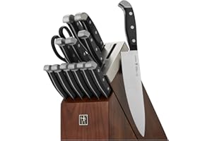 HENCKELS Statement 14Piece Serrated Self-Sharpening Knife Block Set, Ash Wood in Espresso - Razor Sharp, Durable, Professiona