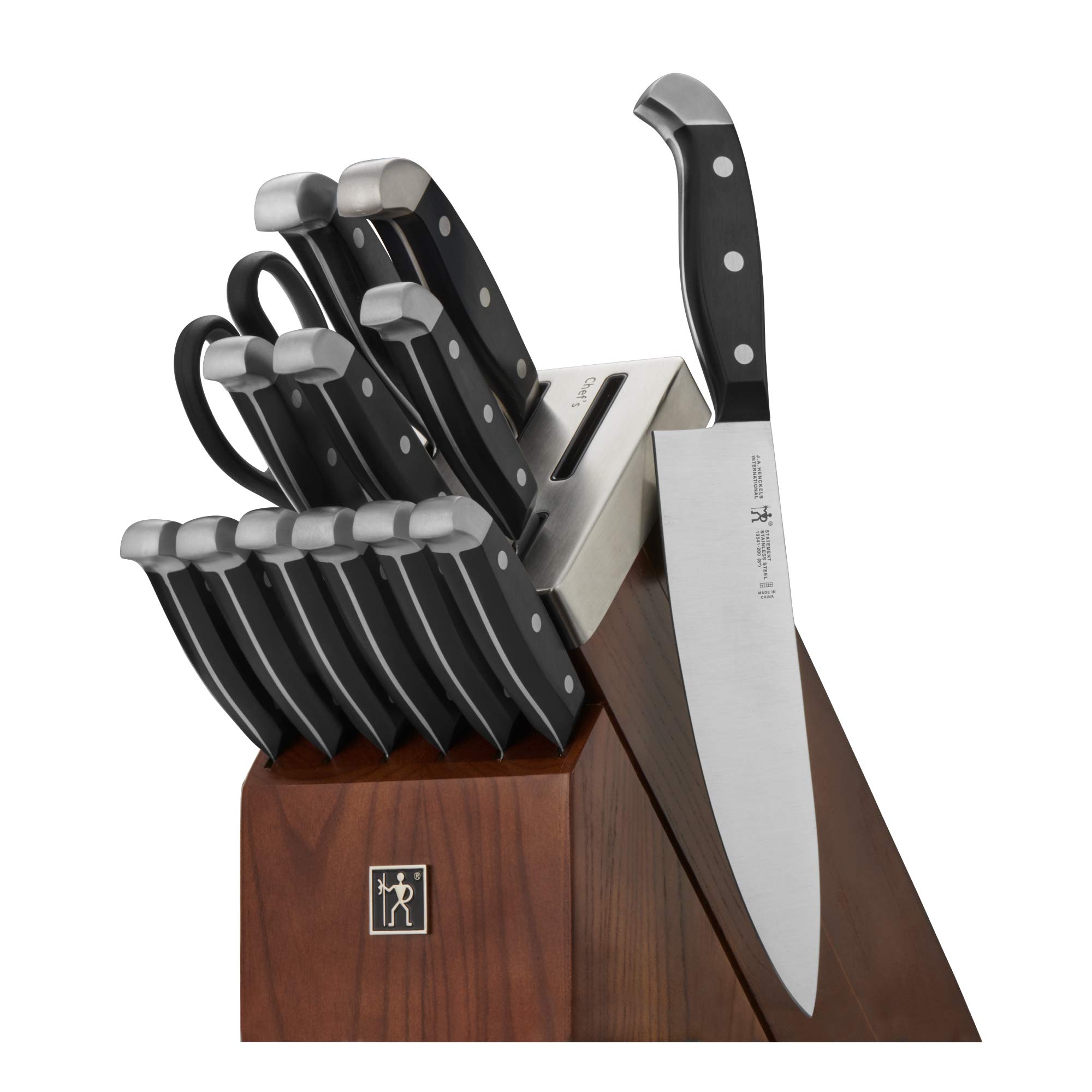 HENCKELS Statement 14Piece Serrated Self-Sharpening Knife Block Set, Ash Wood in Espresso - Razor Sharp, Durable, Professional Chef