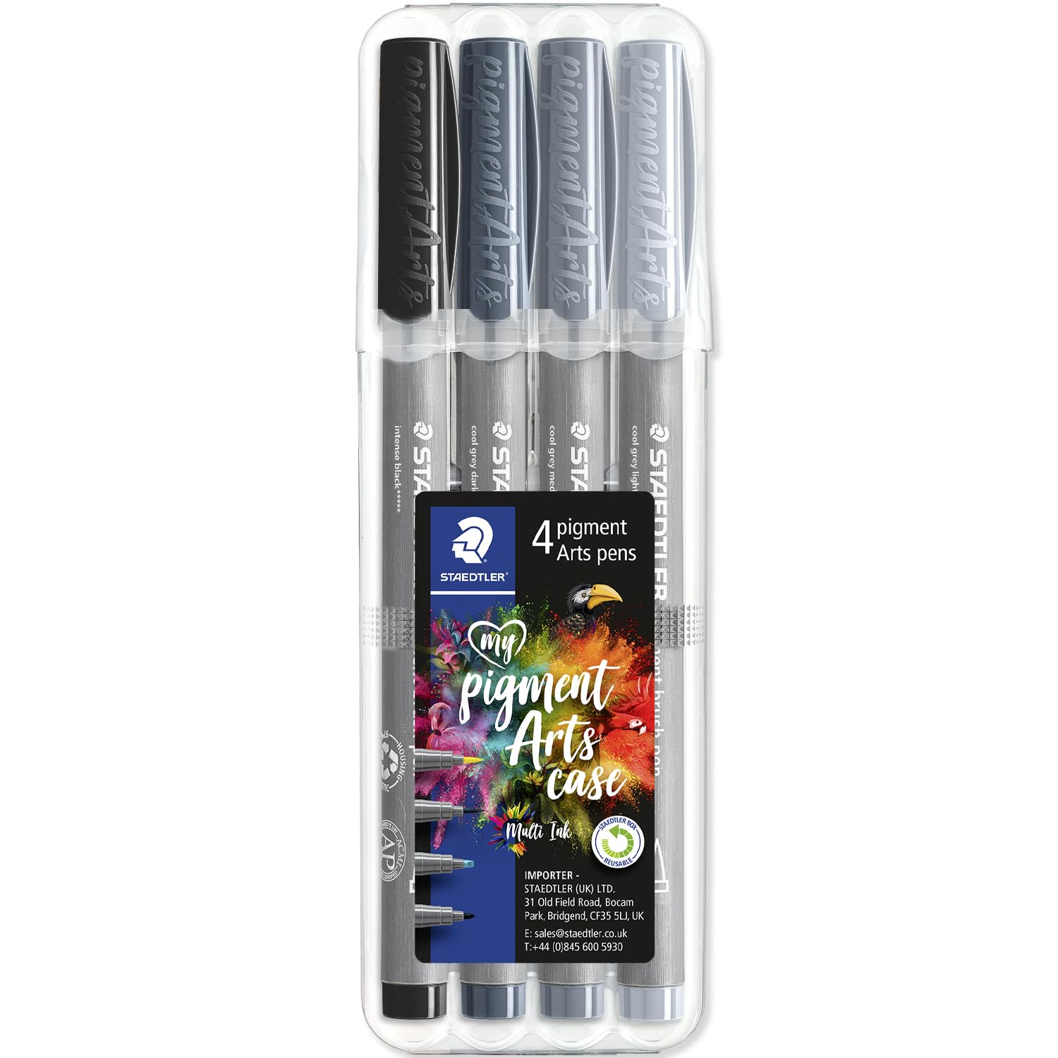STAEDTLER 371 Pigment Brush Pens | Pigment Arts | Adult Colouring Fibre-Tip Colouring Pen | Medium-Firm Nylon Brush Tip Nib (Cool Grey Wallet of 4)