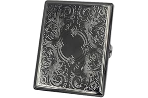 KASEBI Retro Cigarette Case Victorian Style Metal Holder for Regular, King and 100's Size Credit Card Holder Pocket, Large with Flower Pattern RFID Protective Security Wallet (EL100-Black)