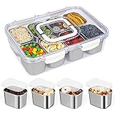 Snackle Box Container, Stainless Steel Divided Serving Tray With Lid and Handle, Dishwasher Safe Snack Platter for Veggie Fruit Nut, Clear Storage Snackle Charcuterie Boxes for Party Travel Picnic