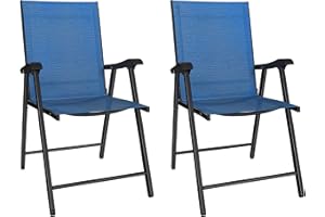 Outsunny Folding Patio Chairs Set of 2, Outdoor Dining Chairs with High Back, Breathable Mesh Seat, Armrests, Steel Frame Out
