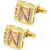Jonwo Brown Crystal 14K Gold Plated Cufflinks for Men Lady Classic Square Gemstone Men's Cufflinks Set for Wedding Anniversary Business Party Events Tuxedo Dress Shirt