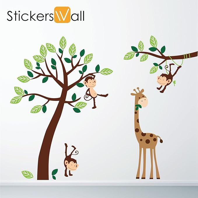 StickersWall Adhesivos de Pared de la Jungla del árbol de la Jirafa, No