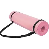 Fitvids 1/2-inch Thick High Density Exercise Yoga Mat with Carrying Strap | Mat with Carrying Strap, For Cushioning the Body Against Hard Floors