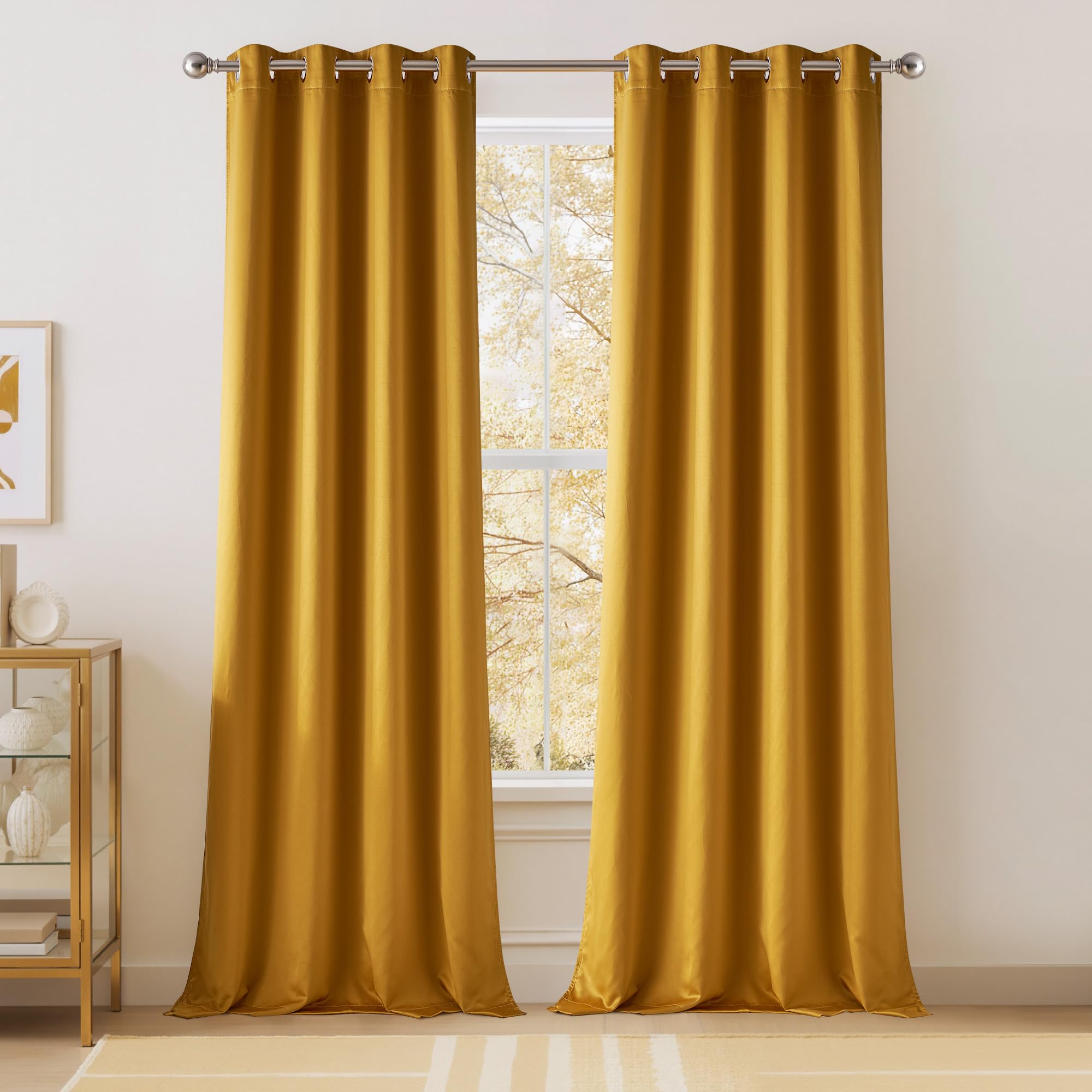 View 1 of *USED*
NICETOWN 100% Blackout Window Curtain Panels, Gold, 2 Pieces, 52" Wide Each Faux Silk Panel, Heat and Cold Blocking Drapes with Black Liner for Nursery, 84" Drop Thermal Insulated Draperies