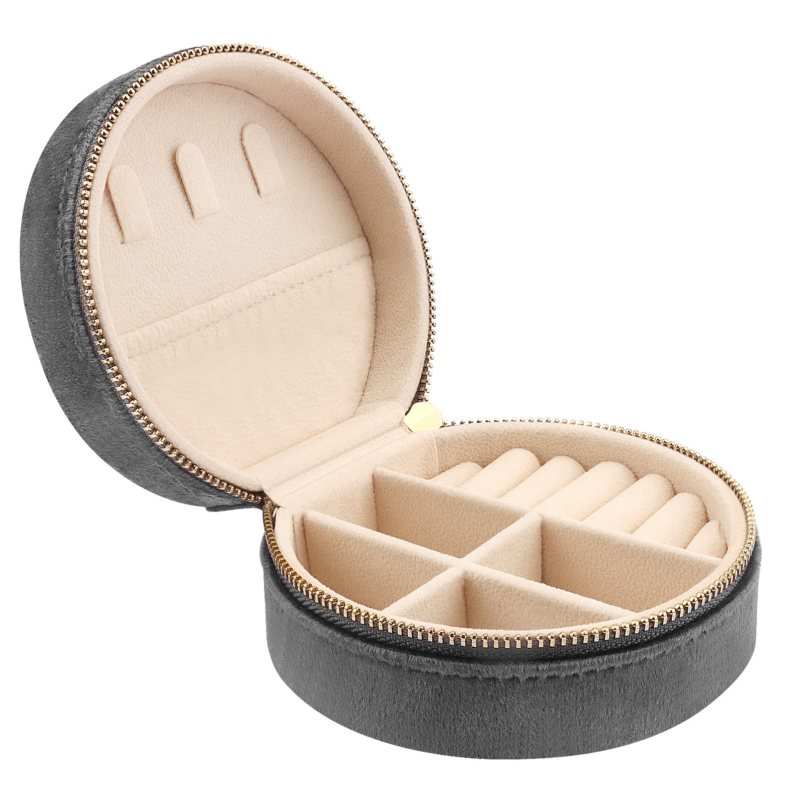 Casiwaft Mini Velvet Travel Jewelry Case, Travel Jewellery Box Organiser, Small Jewelry Organiser Storage for Rings Earrings Necklace Bracelets, Grey