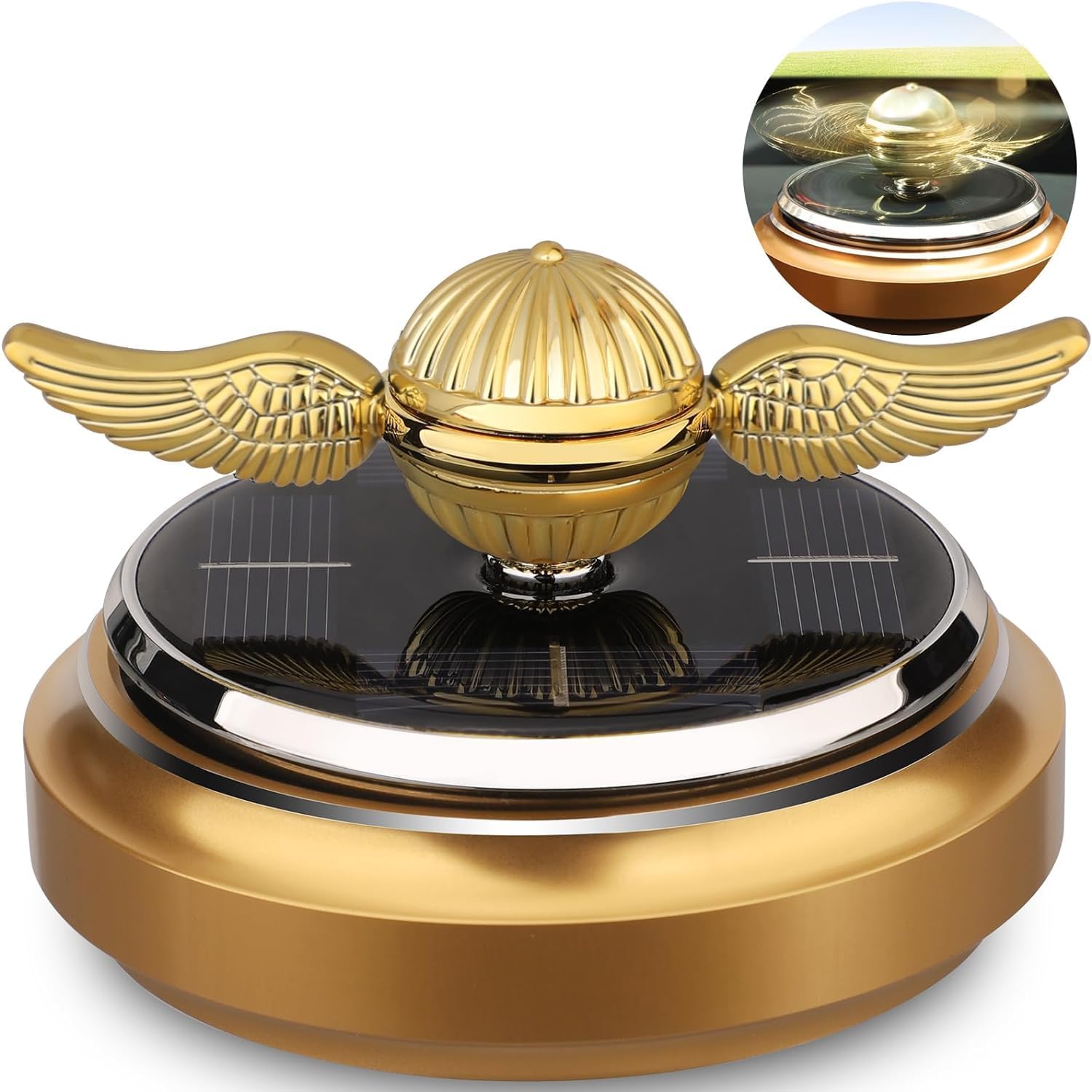 Solar Energy Golden Fidget Spinner Toy, Car Air Freshener Powered by Sunshine, Kinetic Spinning Orb Ball Anxiety Toy for Stress Relief, Desk Office Car Dashboard Decor Gift for Men Women Friend — image 1