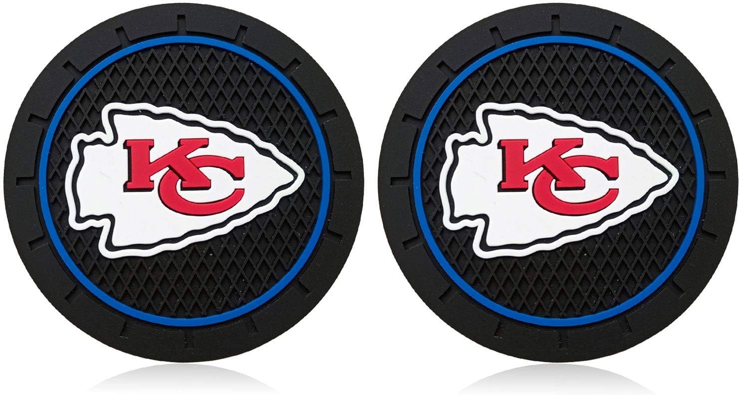 2PCS 2.8 Inch Kansas City Chiefs Logo Silicone Cup Holder Coaster,Tough Auto Cup Holder Mat Anti Slip Coaster Durable Car Interior Accessories for All Brands of Cars.(Kansas City Chiefs)