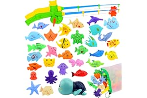 AUUGUU Magnetic Fishing Pool Toys Game, Water Table Bathtub Bath Toy - Pole Rod Floating Fish, Birthday Party Gifts for Toddler Age 3 4 5 6 Year Old, Kids Outdoor Toys