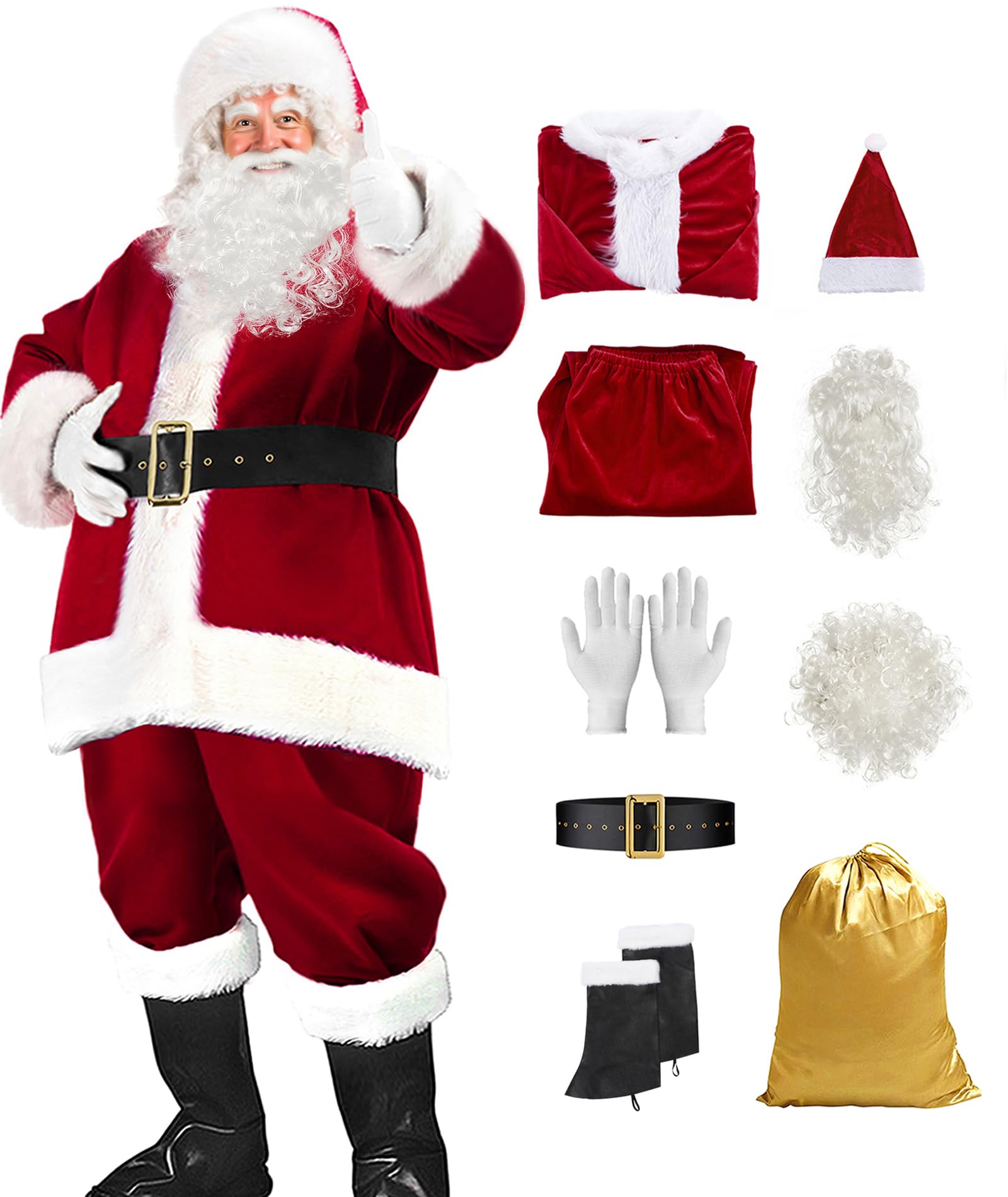 Photo 1 of dgdgbaby Santa Claus Costume for Men Women Adult - 9pc. Deluxe Costume Santa Suit Outfit