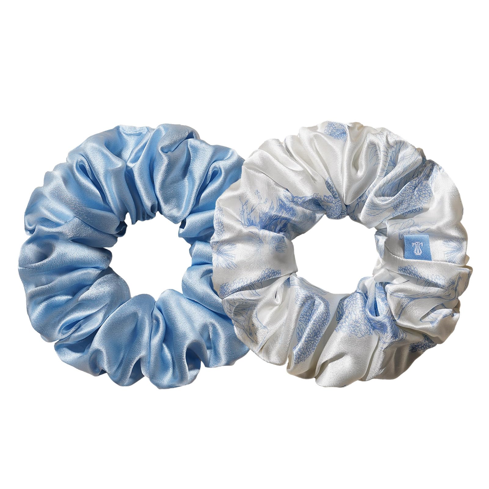 LILYSILK Women's 100% Silk Hair Scrunchies Ladies Elastic Hair Tie Bobbles Ponytail Holders for All Hair Type and Conditions and Preventing Hair Frizz Breakage Loss,Ice Blue+La Terra Print — image 1