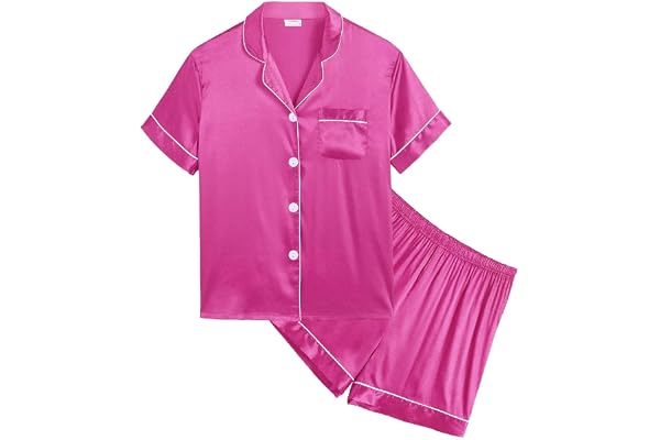 SWOMOG Silk Satin Pajamas Set Button-Down PJs Two-Piece Lounge Sets Short Sleeve Sleepwear with Long Pants