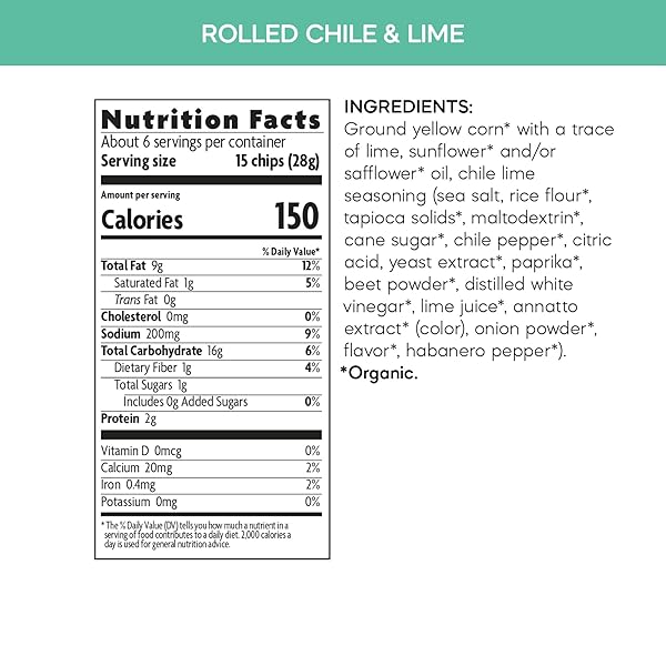 QUE PASA ORGANIC CHILE LIME TORTILLA CHIPS, 6.5 OUNCE (PACK OF 1)