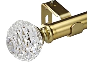 Adjustable 72-144 Inch Gold Curtain Rods, 1 Inch Diameter with Clear Stacked Spherical Finials, Fits 68-140 Inches Windows, H