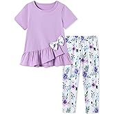 SOLOYEE Toddler Girl Clothes 2-8Years Girls Outfit, Short Sleeve Ruffle Bowknot Top+Floral Capri Pants 2Pcs Spring Summer Set
