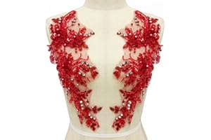 VNAKER Handmade Rhinestones Applique Red/White//Black/Blue/Gold Sewing Beads Stones Trim Lace Patches Accessory for Wedding Dress Clothes DIY Decorative (Red)