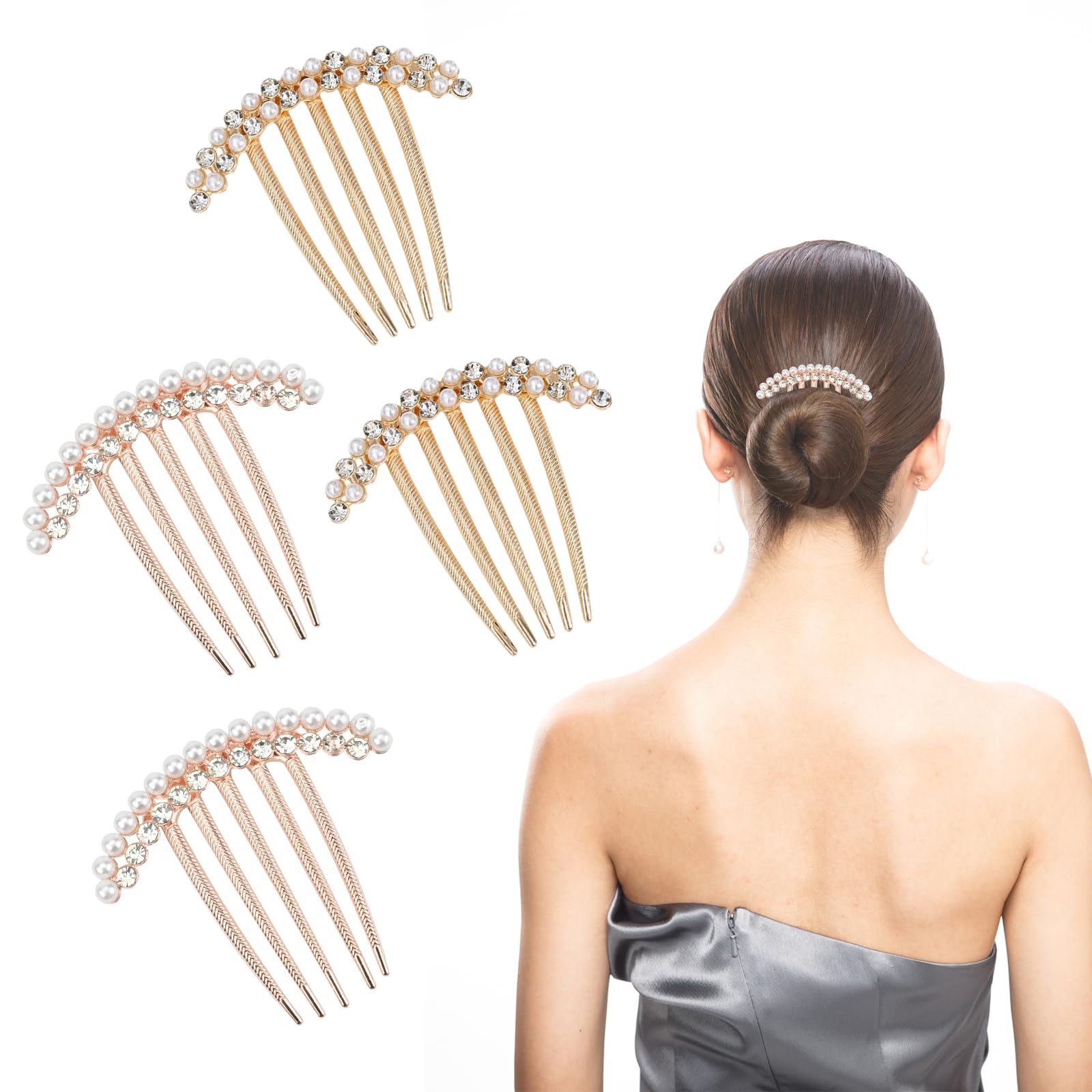 4 PCS Rhinestone Hair Comb Vintage Crystal Hairpins Hair Clips Metal Non-Slip Comfortable Hair Clips Pins Claw Rhinestone Glitter Sparkly Jeweled Gems Crystal Hair Accessories for Women Girls