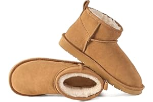 OOW Ankle Low Boots for Women Genuine Suede Short Winter Snow Boot with Cozy Fur Lined