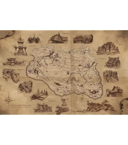 Poster, Film Poster The Elder Scrolls V: Skyrim - Illustrated Map 91,5x61 cm