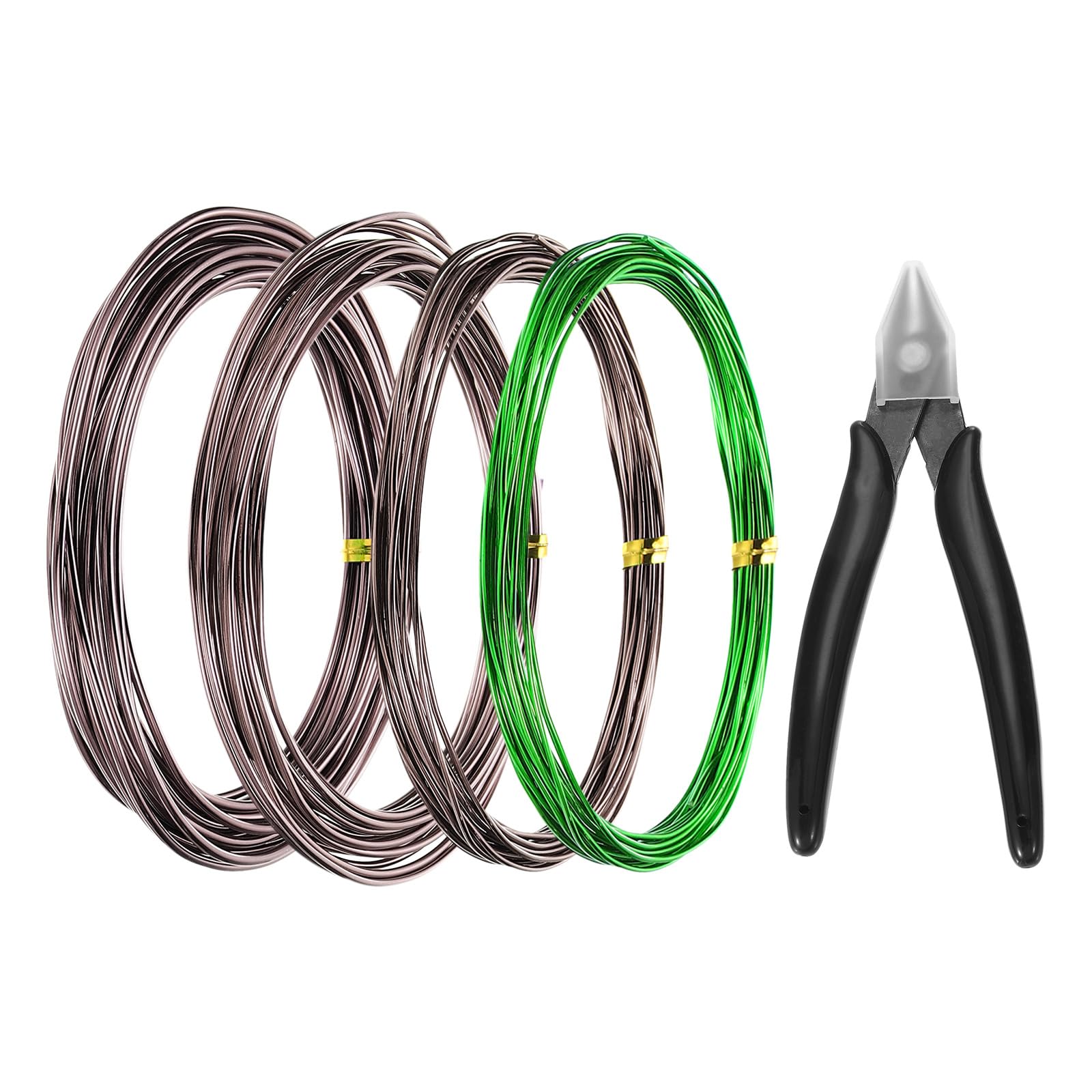 PATIKIL 1mm/1.5mm/2mm Bonsai Training Wire, 4 Roll Floral Wire Stems Anodized Aluminum Tree Wire 16.4 Feet for Gardening Branch Fixing Brown/Green