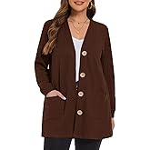LARACE Open Front Cardigan for Women Cable Knit Sweater with Pockets Plus Size Long Sleeve Tops Button Down Winter Coat