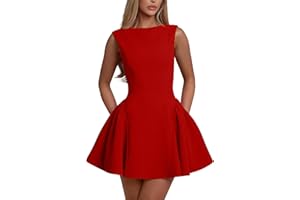 YMDUCH Women's Summer Sleeveless Crew Neck Backless A-line Mini Party Prom Dress
