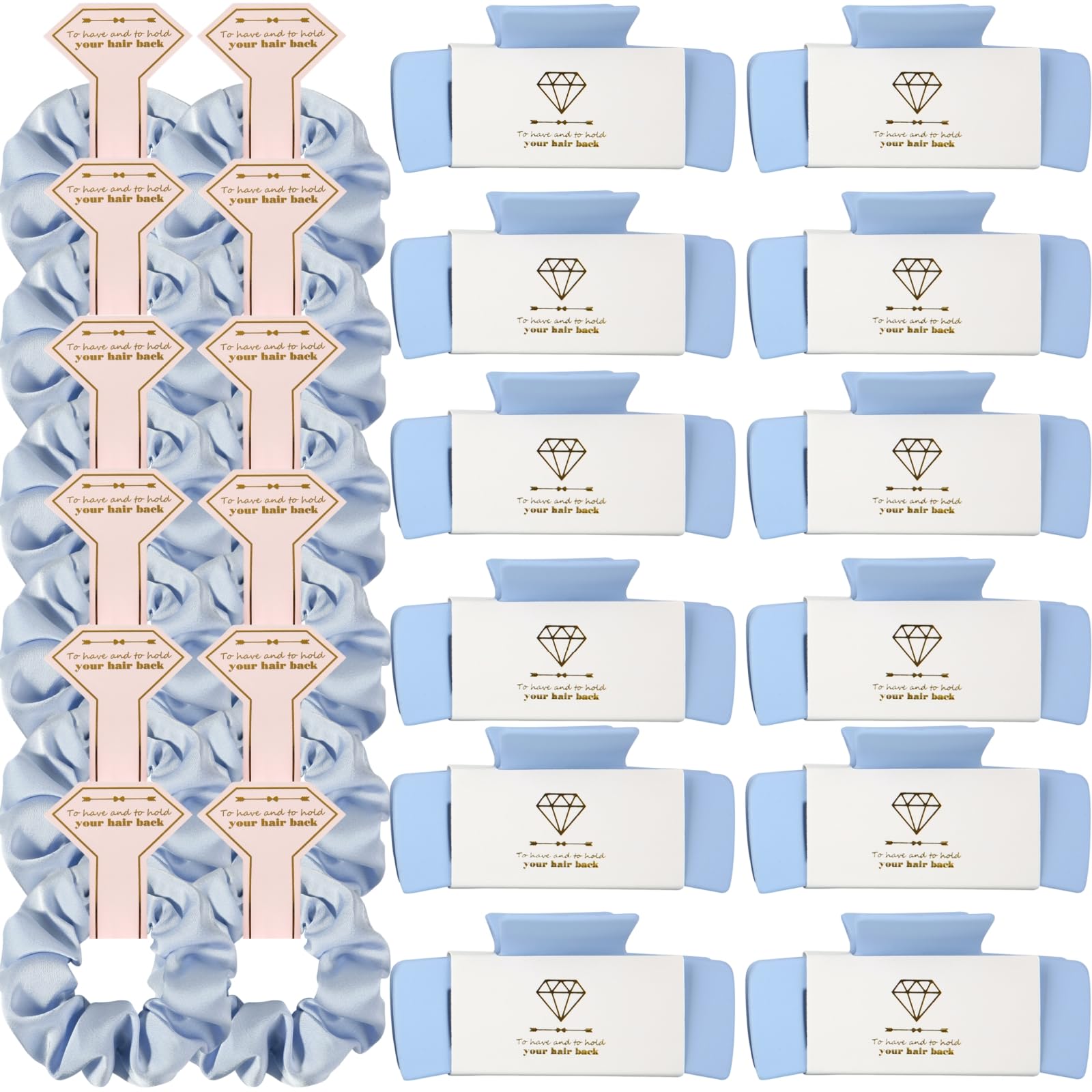 Photo 1 of Loanzeg 24PCS Bridesmaid Scrunchies Proposal Gifts 4.1 Inch Square Set of 12 Bachelorette Hair Claw Clips ideas Bridal Shower Gift for Wedding Party Favors (Dusty Blue)