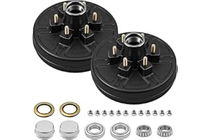 DREAMDRAGON 2PCS 6 on 5.5" Trailer Brake Drum Kit for 5200 lbs-6000 lbs Axles, Replacement 12" Brake Hub Drum Assembly for Rvs, Trailer, and Semi Truck