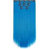 HSPJHTM Blue Hair Extensions Straight Clip in Hair Extension for Women Halloween hair extention 22" Synthetic 5PCS Natural Thick Hair Pieces Full Head
