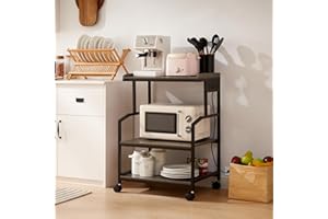 LAUREN HAROLD Lauren&Harold Kitchen Microwave Stand with Storage, 3-Tier Kitchen Microwave Cart with Power Outlet, Rolling Kitchen Storage Shelf Rack with Wheels for Coffee Bar, Microwave, Bakers, Pantry