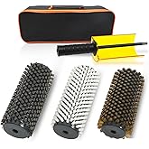 kaeceri 150mm Ski Roto Brush Kit Roto Brush Handle Axle with All 3 Brushes (Brass, Horse Hair and Nylon) with Protector Storage Bag, Handle Ski Rotation Brush Kit Using on Electric Drill