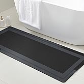 ACCUMTEK Ultra Thin Bath Mat, Upgrade Backing Non Slip Thin Bath Mats Fit Under Door, Quick Dry Ultra Absorbent Bathroom Rugs, Machine Washable Bath Rugs for Bathroom, Bathtub, Black/Bordered/48 x20