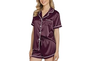 NY Threads Silk Satin pjs Sets for Woman Button Down Top and Shorts Sleepwear Loungewear Pyjamas Set
