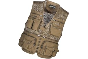 LEIPUPA Men's Outdoor Fishing Vest Mesh Breathable Waistcoat Photography Reporter Jacket - Khaki, L